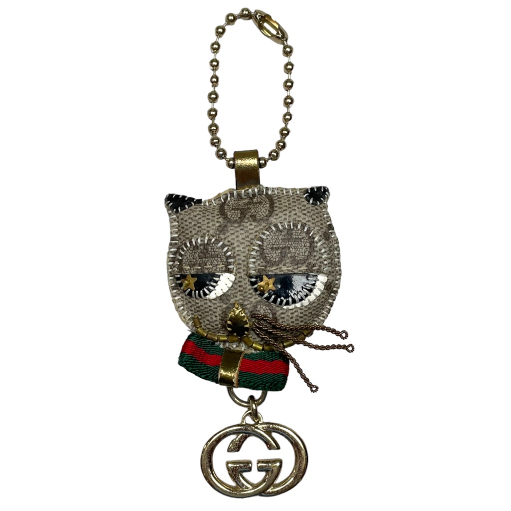 Gucci Gg Canvas Cool Cat Red Classic Stripe Key Chain Charm Includes Box Gift
